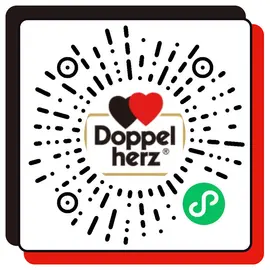 图像中心是“Doppelherz”品牌标志，旁边有一个绿色的二维码图形，周围有放射状的线条和圆点，整体设计呈现现代感。